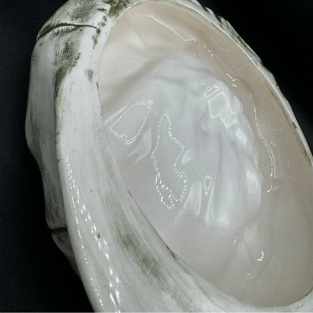 Ceramic Pageboy Newsie Cap for Decor or Trinkets in Green and White 10in